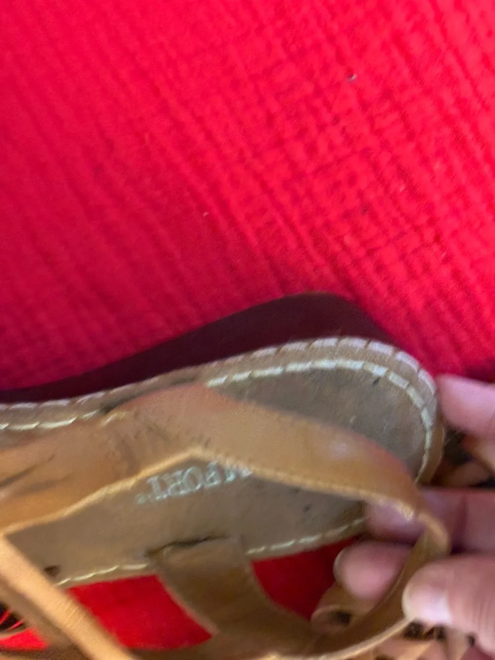 Vintage 80s Tan Woven Leather Huarache  Slingback Sandals w/ Low Wedge Heels - Picture 6 of 10